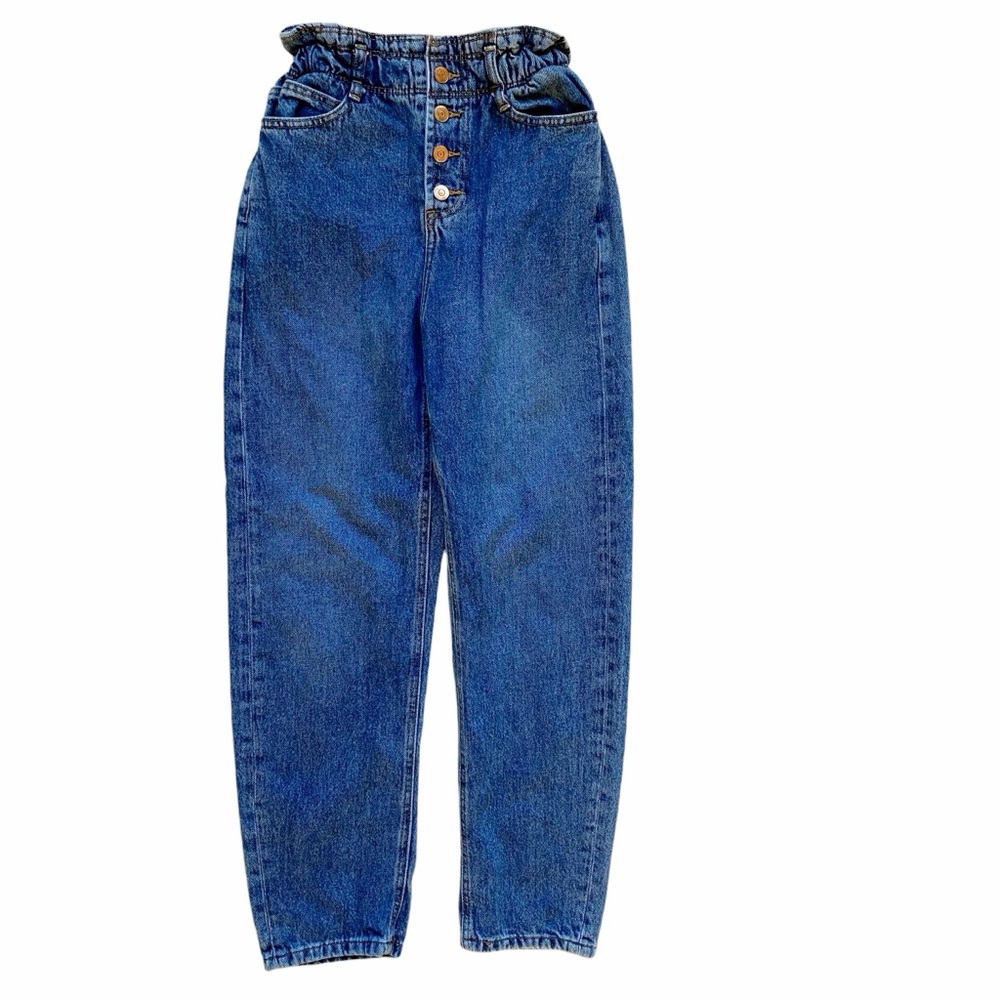 Zara High Waisted Paperbag Jeans Button Fly Cotton Jeans Elastic Waist Size 2